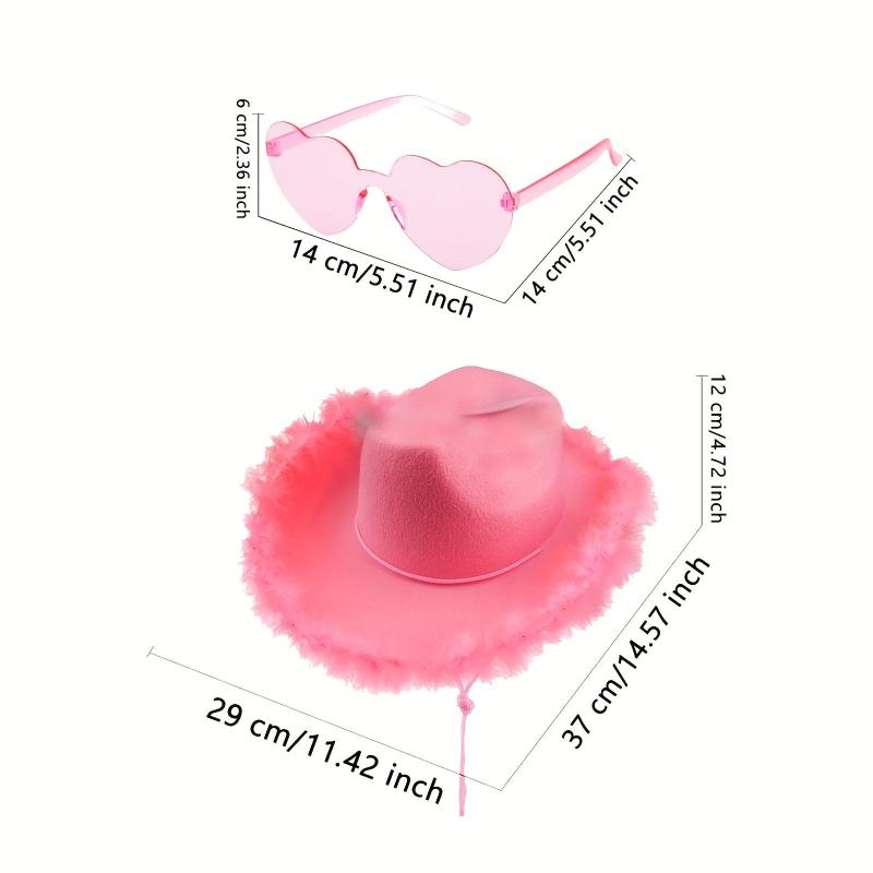 Feather Cowboy Hat with Heart Sunglasses for Women