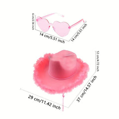 Feather Cowboy Hat with Heart Sunglasses for Women