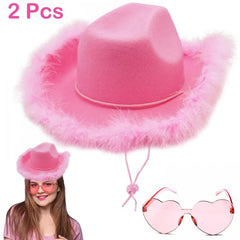 Feather Cowboy Hat with Heart Sunglasses for Women