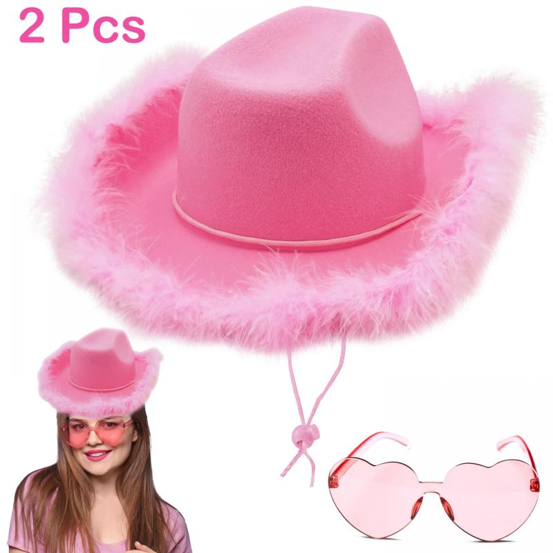 Feather Cowboy Hat with Heart Sunglasses for Women