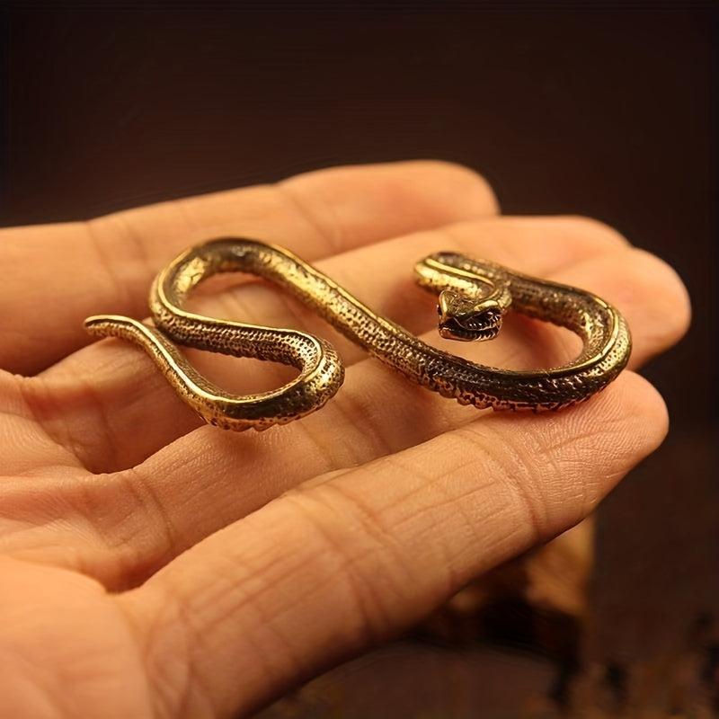 Ancient Copper Brass Snake Spirit Statue Home Holiday Party Decoration
