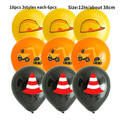 18pcs Engineering Car Theme Balloons 30-48cm Excavator Birthday Party Decor