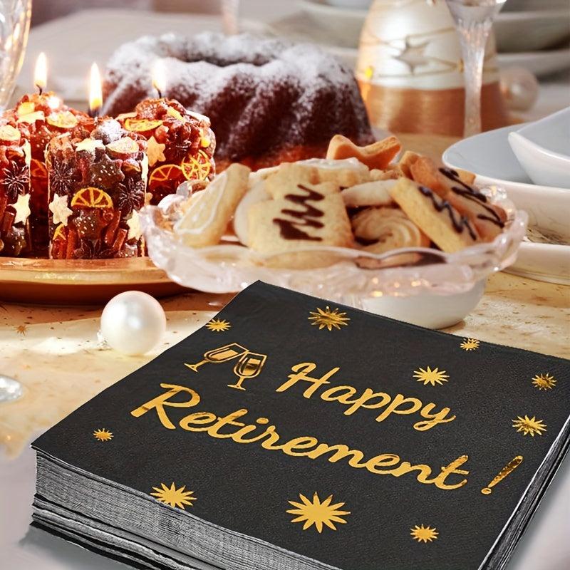 20pcs Happy Retirement Cocktail Napkins Golden Cheers To Happy Retirement