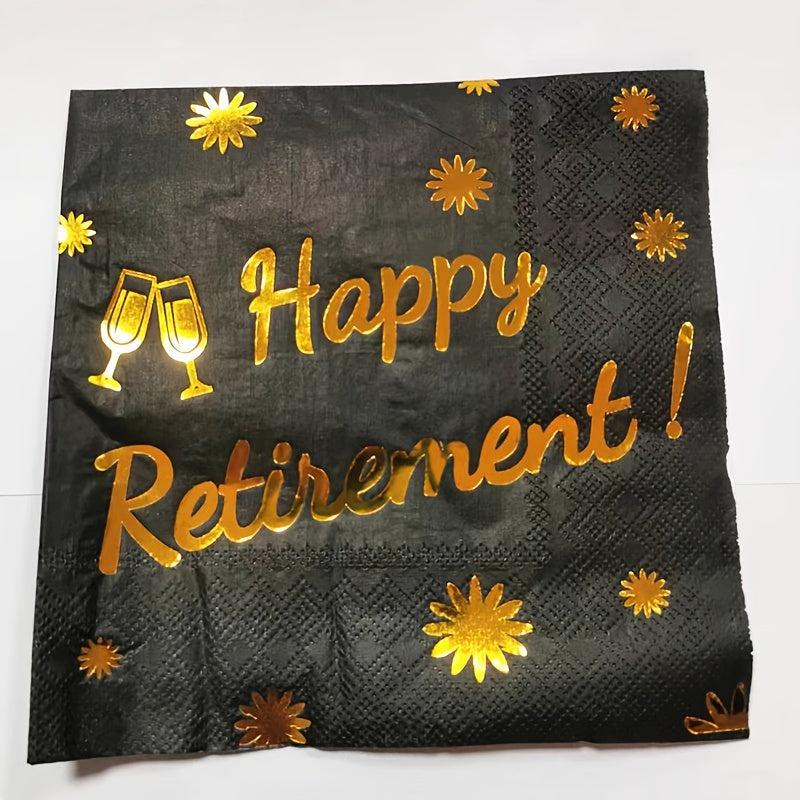 20pcs Happy Retirement Cocktail Napkins Golden Cheers To Happy Retirement