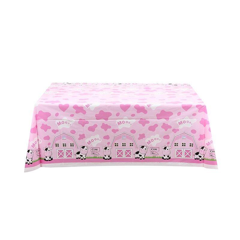 Pink Cow Tablecloth Kids Birthday Party Decoration Disposable Plastic