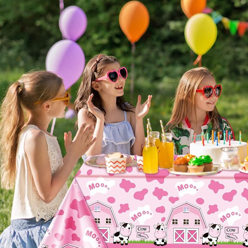 Pink Cow Tablecloth Kids Birthday Party Decoration Disposable Plastic