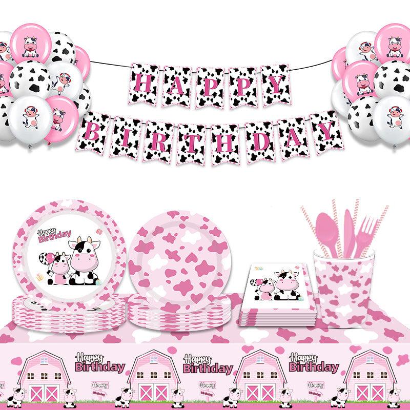 Pink Cow Tablecloth Kids Birthday Party Decoration Disposable Plastic