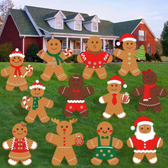 12pcs Christmas Gingerbread Yard Sign Outdoor Grass Decorations