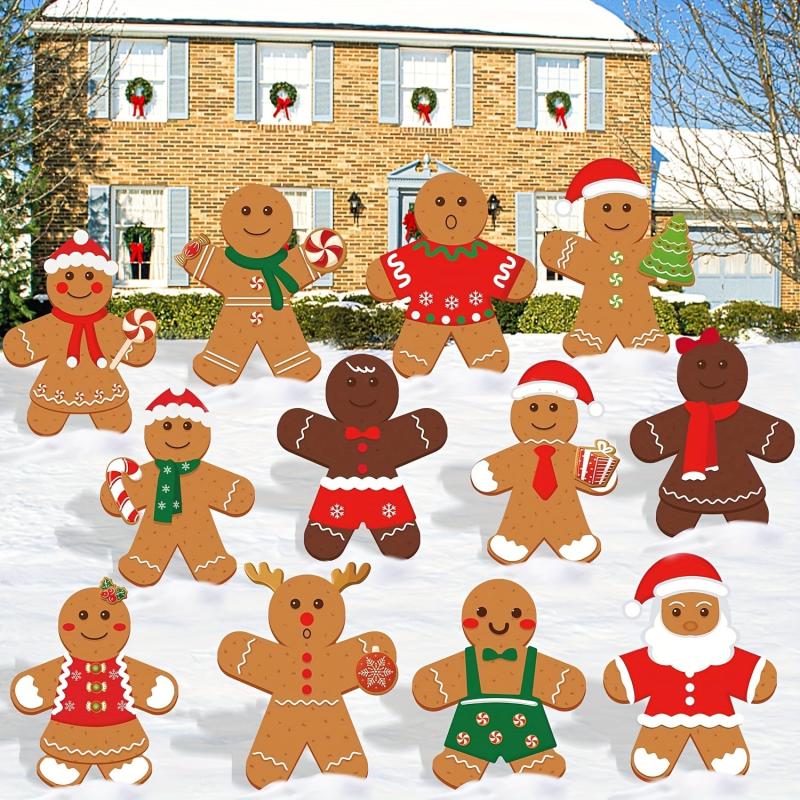12pcs Christmas Gingerbread Yard Sign Outdoor Grass Decorations