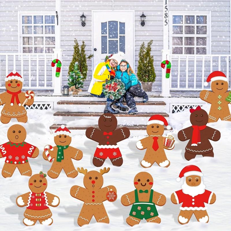 12pcs Christmas Gingerbread Yard Sign Outdoor Grass Decorations
