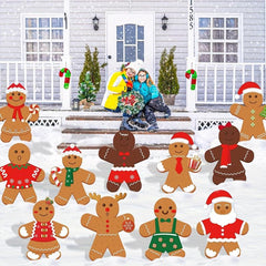 12pcs Christmas Gingerbread Yard Sign Outdoor Grass Decorations