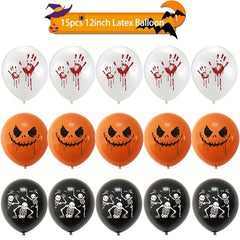 15pcs Halloween Balloons Pumpkin Skull Horror Themed Garden Decorations