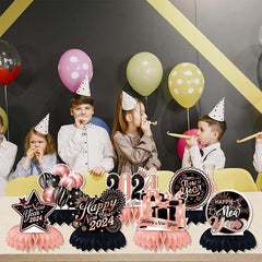 Rose Golden Year Party Table Decoration Honeycomb Ball