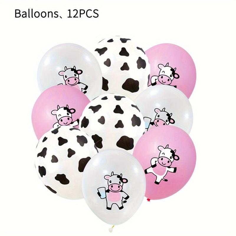 12pcs Cow Party Latex Balloon Decoration Pink And Cow Printed Balloon