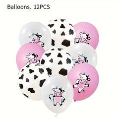 12pcs Cow Party Latex Balloon Decoration Pink And Cow Printed Balloon
