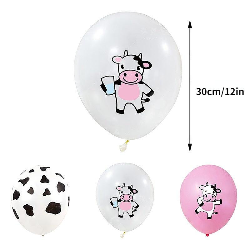 12pcs Cow Party Latex Balloon Decoration Pink And Cow Printed Balloon