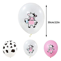 12pcs Cow Party Latex Balloon Decoration Pink And Cow Printed Balloon