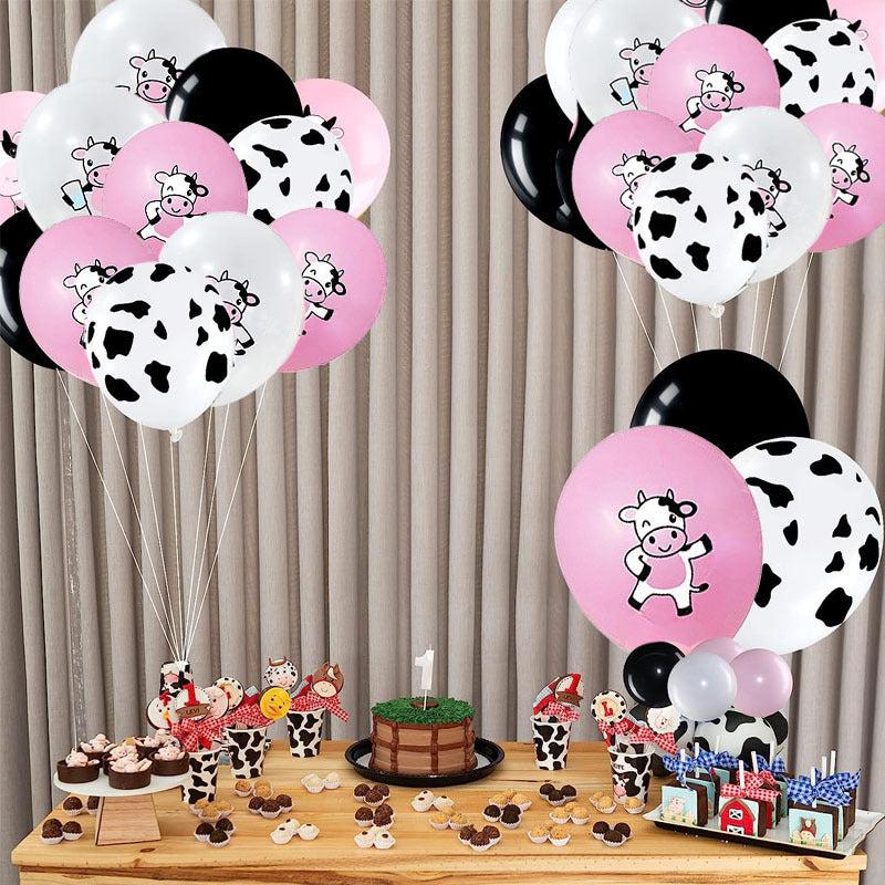 12pcs Cow Party Latex Balloon Decoration Pink And Cow Printed Balloon