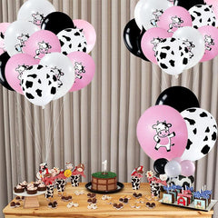 12pcs Cow Party Latex Balloon Decoration Pink And Cow Printed Balloon