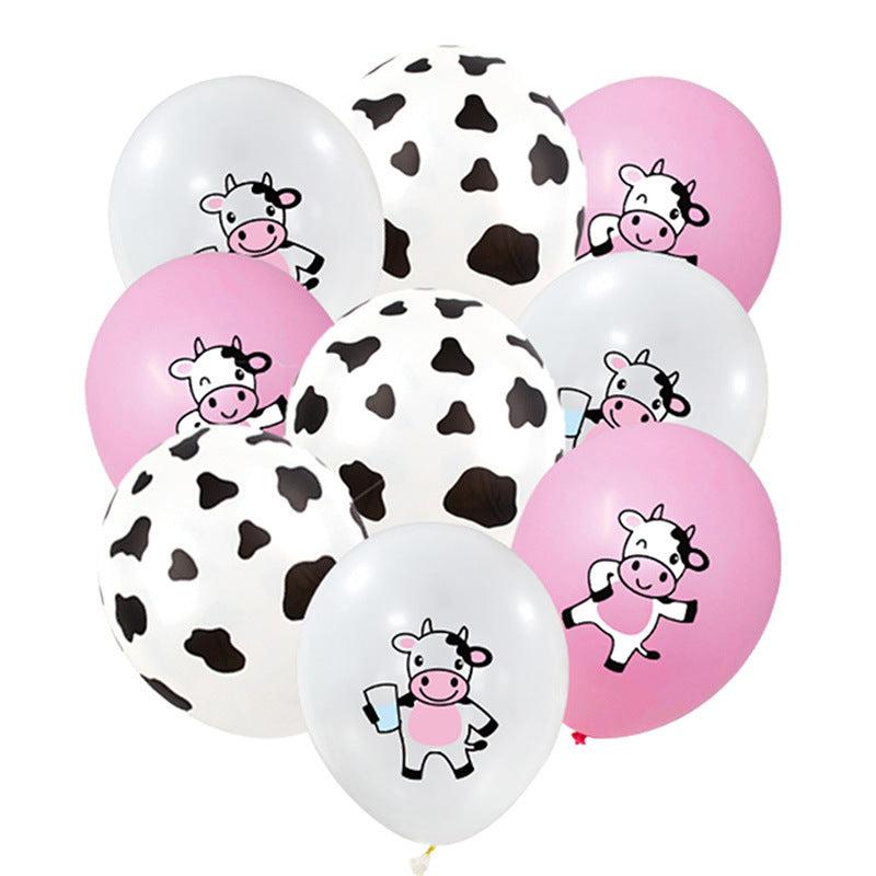 12pcs Cow Party Latex Balloon Decoration Pink And Cow Printed Balloon
