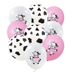 12pcs Cow Party Latex Balloon Decoration Pink And Cow Printed Balloon