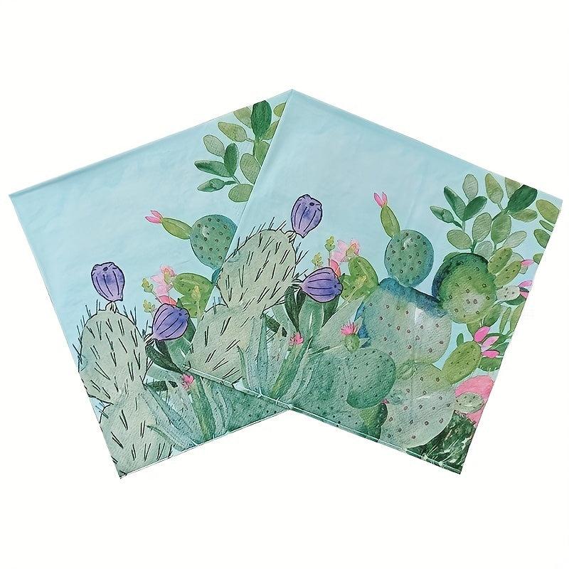 20pcs Summer Cactus Party Napkins Decoration Set