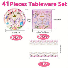 Butterfly Party Supplies Set For 20 Guests Spring Floral Birthday