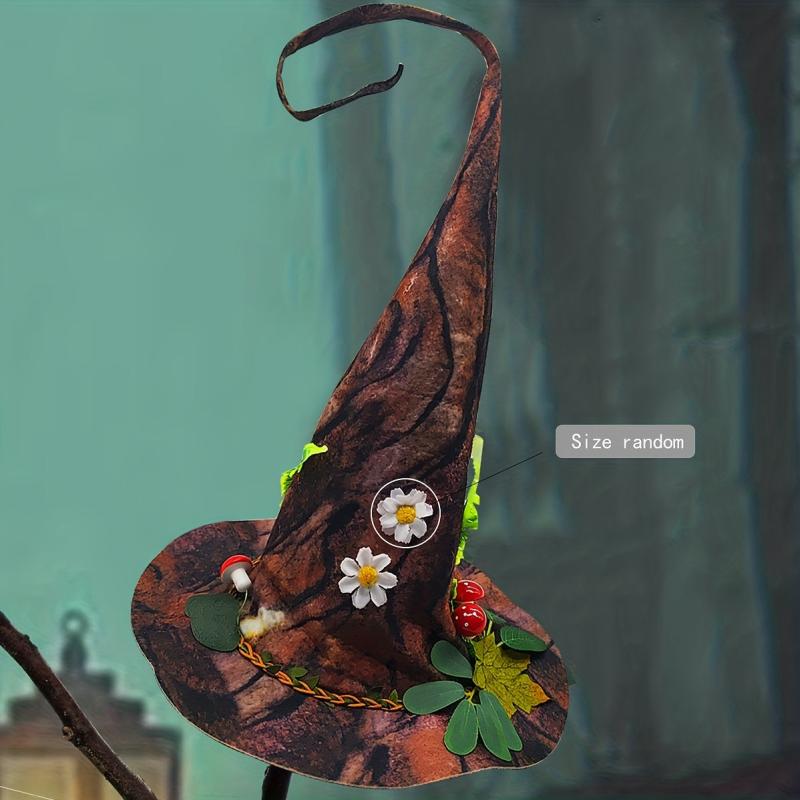 Women Gothic Costume Hat Halloween Party Flower & Leaf Decor Distressed Craft