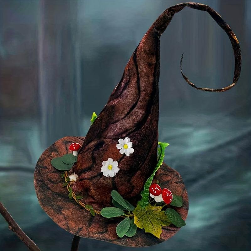 Women Gothic Costume Hat Halloween Party Flower & Leaf Decor Distressed Craft