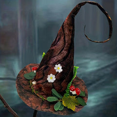 Women Gothic Costume Hat Halloween Party Flower & Leaf Decor Distressed Craft