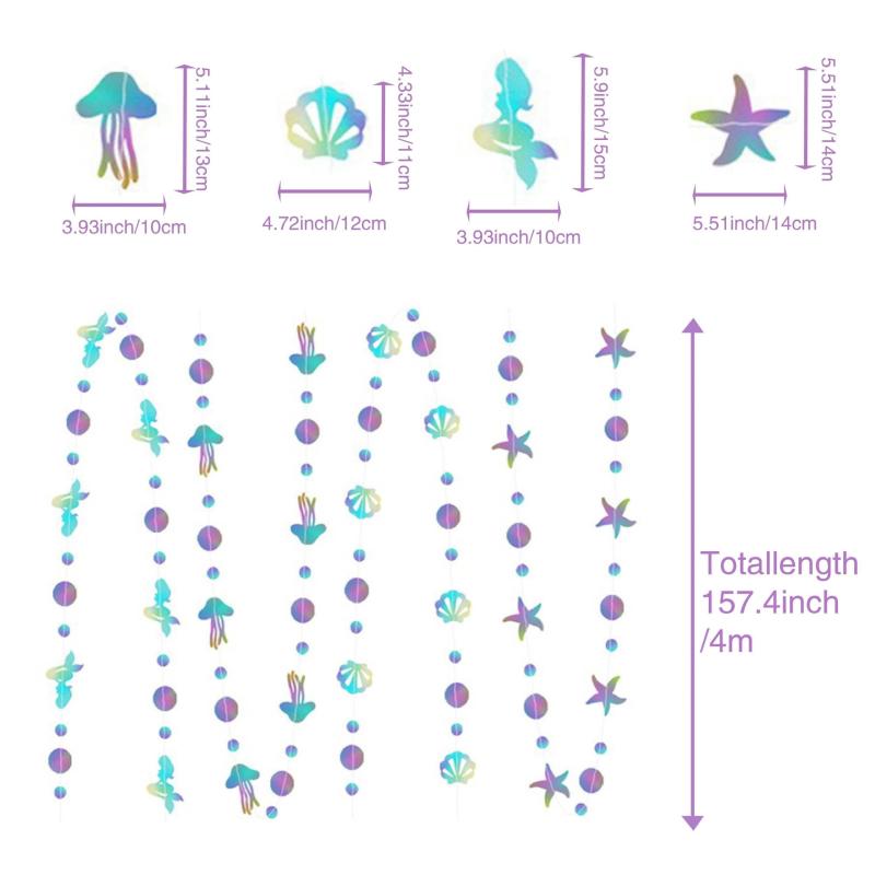 Mermaid Garland w/ Jellyfish, Seashell, Starfish, Pearl, Holographic Streamer