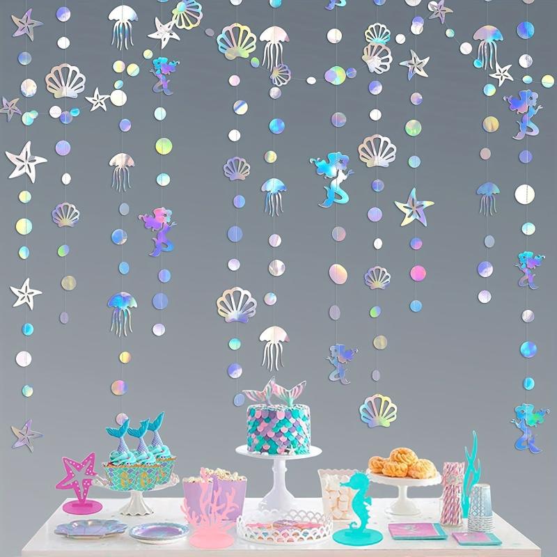 Mermaid Garland w/ Jellyfish, Seashell, Starfish, Pearl, Holographic Streamer
