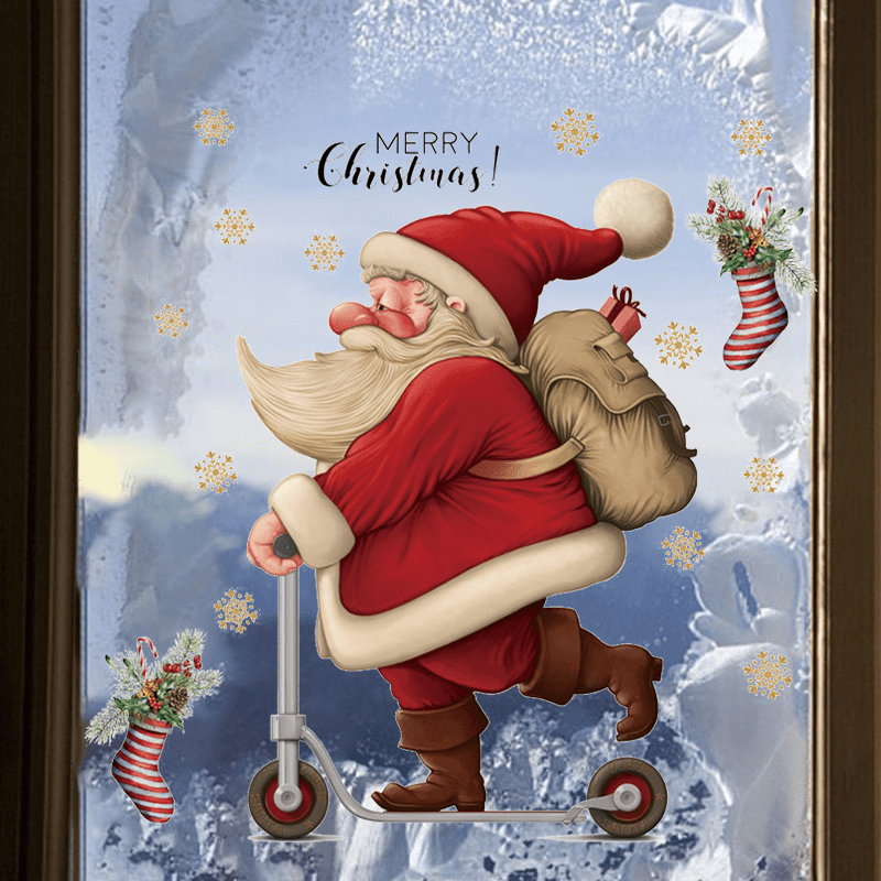 Christmas Wall Stickers Santa Claus Skateboards Mall Window Glass Removable PVC