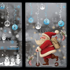 Christmas Wall Stickers Santa Claus Skateboards Mall Window Glass Removable PVC