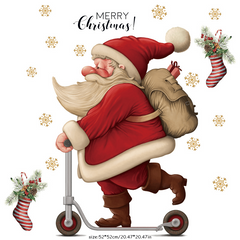 Christmas Wall Stickers Santa Claus Skateboards Mall Window Glass Removable PVC