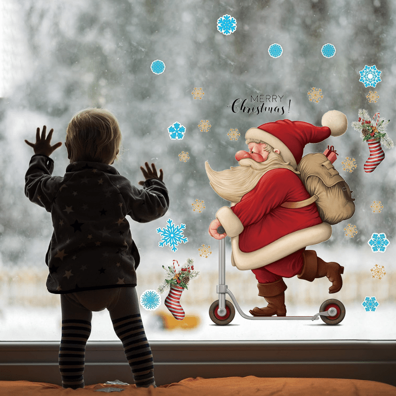 Christmas Wall Stickers Santa Claus Skateboards Mall Window Glass Removable PVC