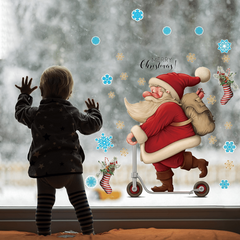 Christmas Wall Stickers Santa Claus Skateboards Mall Window Glass Removable PVC