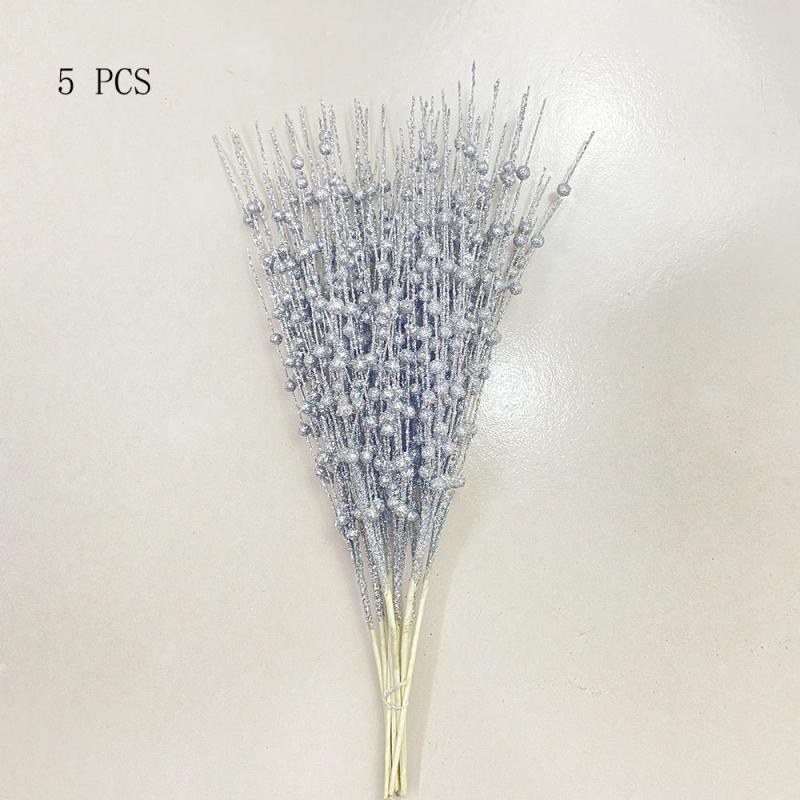 5pcs Christmas Golden Sequins Berry Bouquet Christmas Decoration DIY Accessories