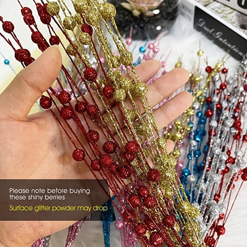 5pcs Christmas Golden Sequins Berry Bouquet Christmas Decoration DIY Accessories
