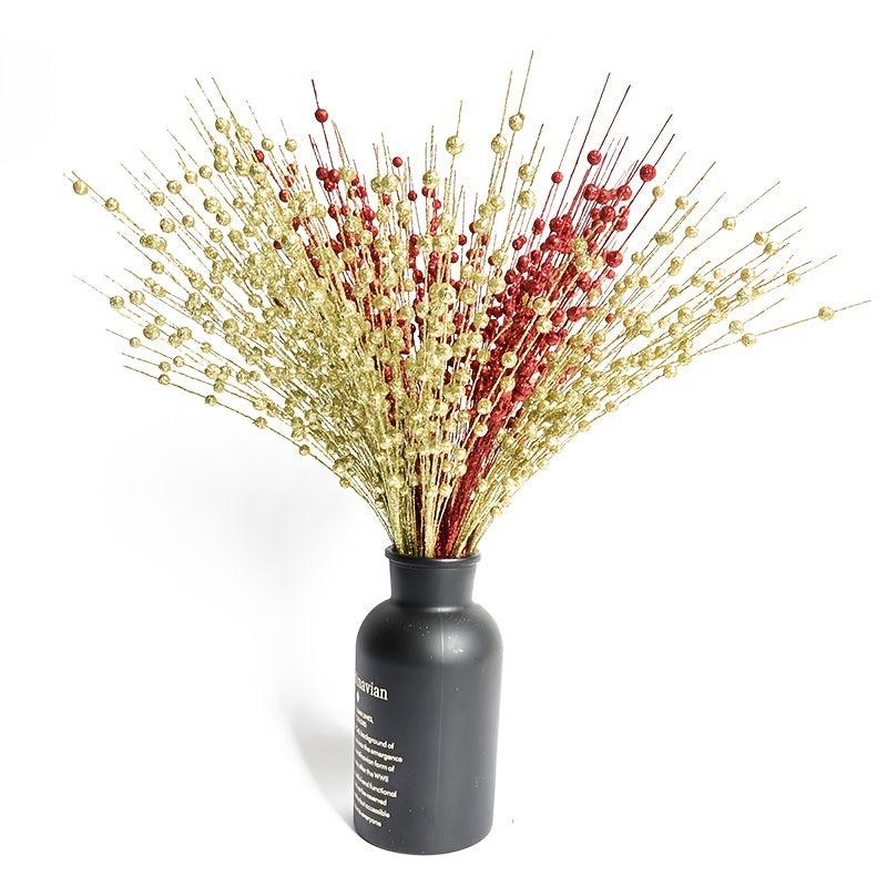 5pcs Christmas Golden Sequins Berry Bouquet Christmas Decoration DIY Accessories