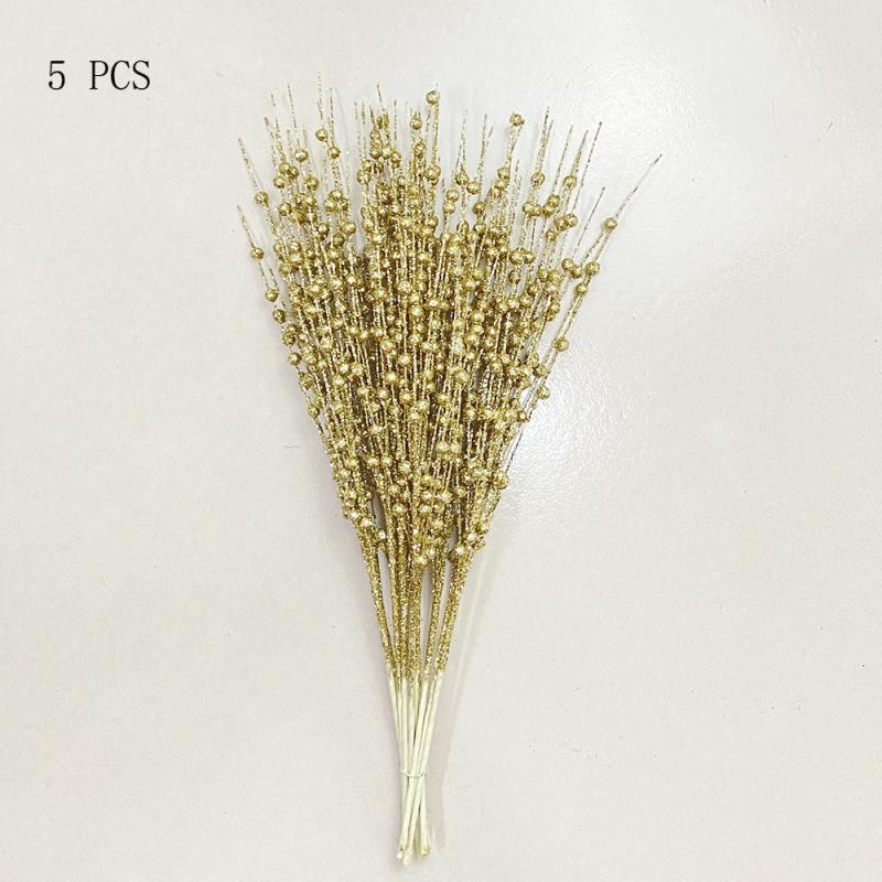 5pcs Christmas Golden Sequins Berry Bouquet Christmas Decoration DIY Accessories