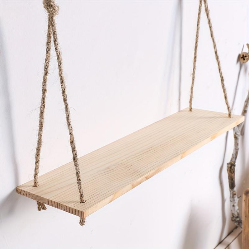 Rustic Rope Hanging Shelves Wood Wall Hanging Shelf Swing Shelf Wall Display