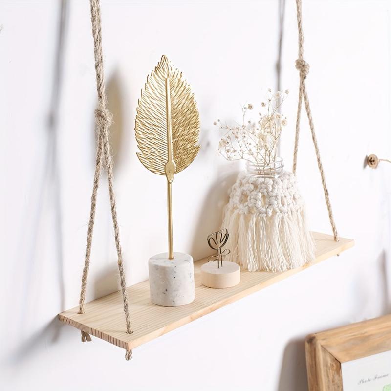 Rustic Rope Hanging Shelves Wood Wall Hanging Shelf Swing Shelf Wall Display