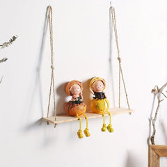 Rustic Rope Hanging Shelves Wood Wall Hanging Shelf Swing Shelf Wall Display