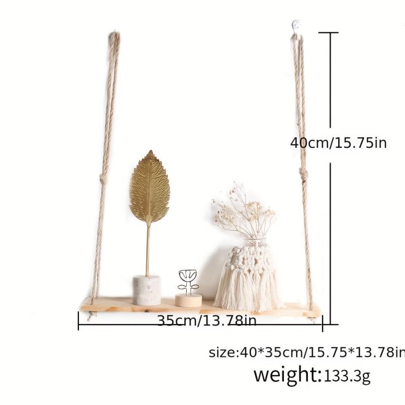 Rustic Rope Hanging Shelves Wood Wall Hanging Shelf Swing Shelf Wall Display
