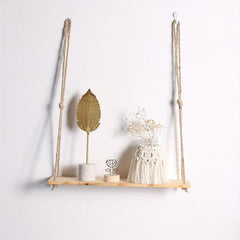 Rustic Rope Hanging Shelves Wood Wall Hanging Shelf Swing Shelf Wall Display