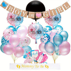 Gender Reveal Party Decor: BOY OR GIRL Banner, Confetti Balloons, Photo Props