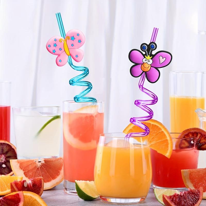 24pcs Butterfly Drinking Straws w/ 2pcs Cleaning Brush for Party Supplies