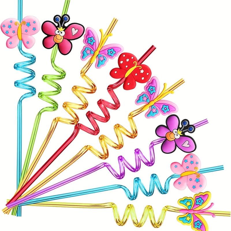 24pcs Butterfly Drinking Straws w/ 2pcs Cleaning Brush for Party Supplies