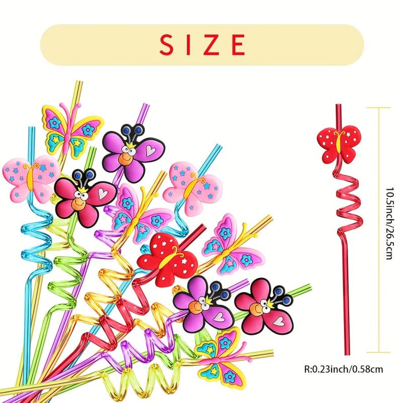 24pcs Butterfly Drinking Straws w/ 2pcs Cleaning Brush for Party Supplies